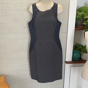 Banana Republic Sheath Dress Sleeveless Size 10 Navy White Polka Dot Cotton GUC